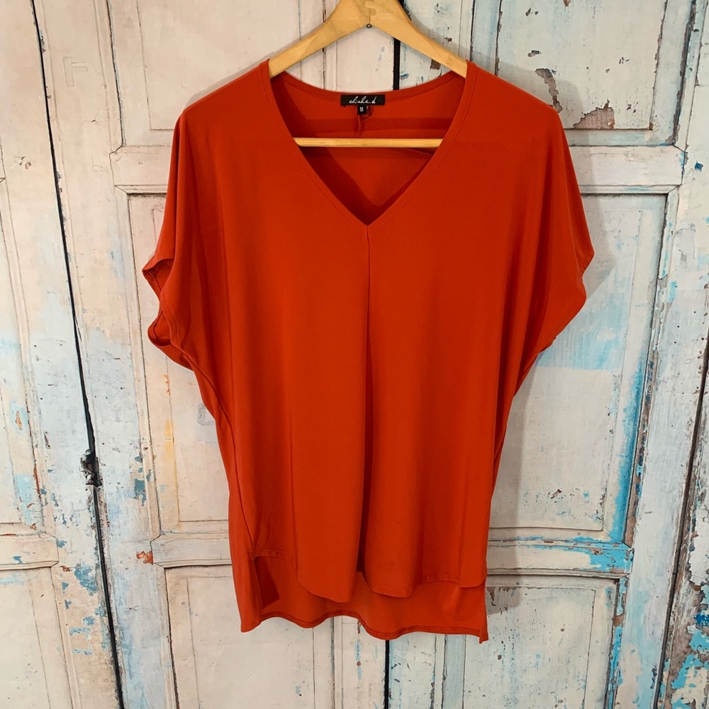 Alisha D. Short Sleeve Tunic-Orange Size Medium